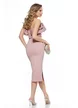 Rochie de ocazie eleganta roz pudra din neopren cu fronseuri si curea 