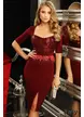 Rochie de ocazie Fofy bordo midi cu paiete și pene