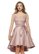 Rochie de ocazie Fofy midi din tafta roz pudra usor elastica cu bust din dantela premium cu paiete fine