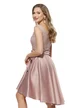 Rochie de ocazie Fofy midi din tafta roz pudra usor elastica cu bust din dantela premium cu paiete fine