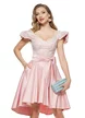 Rochie de ocazie Fofy midi din tafta roz usor elastica cu bust din dantela premium