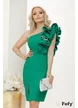  Rochie de ocazie Fofy verde elegantă cu volane maxi pe un umar si banda strasuri