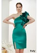 Rochie de ocazie Fofy verde smarald elegantă din tafta cu volane maxi pe un umar