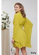 Rochie de ocazie lime din voal plisat cu maneci largi si brosa in talie