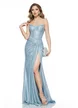 Rochie de ocazie lunga de LUX spectaculoasa din lurex baby blue cu corset buretat