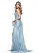 Rochie de ocazie lunga de LUX spectaculoasa din lurex baby blue cu corset buretat