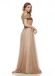 Rochie de ocazie lunga de LUX spectaculoasa din lurex mocca mouse cu bust structurat u 