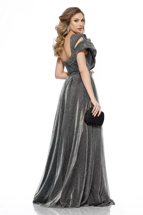 Rochie de ocazie lunga de LUX spectaculoasa din lurex negru cu bust structurat u 