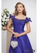 Rochie de ocazie lunga de LUX spectaculoasa din tafta albastra cu corset cu cristale si fundite