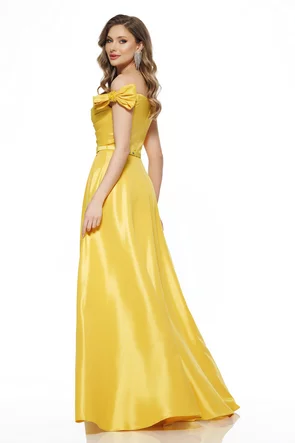 Rochie de ocazie lunga de LUX spectaculoasa din tafta galbena cu corset cu cristale si fundite