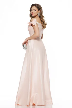 Rochie de ocazie lunga de LUX spectaculoasa din tafta roz cu corset cu cristale si fundite