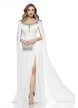Rochie de ocazie lunga de LUX spectaculoasa din voal alb usor satinat baby blue cu aplicatii argintii si maneci despicate 