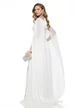 Rochie de ocazie lunga de LUX spectaculoasa din voal alb usor satinat baby blue cu aplicatii argintii si maneci despicate 