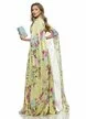 Rochie de ocazie lunga de LUX spectaculoasa din voal cu imprimeu floral satinat baby galben cu aplicatii de cristale si maneci despicate 