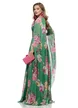 Rochie de ocazie lunga de LUX spectaculoasa din voal cu imprimeu floral satinat verde cu aplicatii de cristale si maneci despicate 
