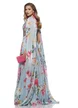 Rochie de ocazie lunga de LUX spectaculoasa din voal cu imprimeu foral satinat baby blue cu aplicatii de cristale si maneci despicate 