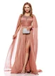 Rochie de ocazie lunga de LUX spectaculoasa din voal dusty rose usor satinat cu aplicatii argintii si maneci despicate