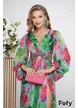 Rochie de ocazie lunga de LUX spectaculoasa din voal imprimeu floral verde si cristale in talie