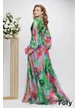 Rochie de ocazie lunga de LUX spectaculoasa din voal imprimeu floral verde si cristale in talie