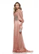 Rochie de ocazie lunga de LUX spectaculoasa din voal satinat dusty rose cu aplicatie premium din cristale argintii