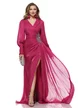 Rochie de ocazie lunga de LUX spectaculoasa din voal satinat magenta cu aplicatie premium din cristale argintii
