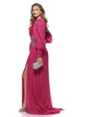 Rochie de ocazie lunga de LUX spectaculoasa din voal satinat magenta cu aplicatie premium din cristale argintii