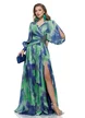 Rochie de ocazie lunga de LUX spectaculoasa din voal satinat verde cu albastru cu aplicatie premium din cristale argintii