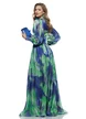 Rochie de ocazie lunga de LUX spectaculoasa din voal satinat verde cu albastru cu aplicatie premium din cristale argintii