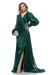 Rochie de ocazie lunga de LUX spectaculoasa din voal satinat verde cu aplicatie premium din cristale argintii