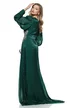 Rochie de ocazie lunga de LUX spectaculoasa din voal satinat verde cu aplicatie premium din cristale argintii