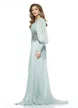 Rochie de ocazie lunga de LUX spectaculoasa din voal satinat verde menta cu aplicatie premium din cristale argintii
