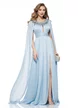 Rochie de ocazie lunga de LUX spectaculoasa din voal usor satinat baby blue cu aplicatii argintii si maneci despicate 