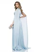 Rochie de ocazie lunga de LUX spectaculoasa din voal usor satinat baby blue cu aplicatii argintii si maneci despicate 