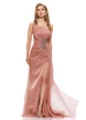 Rochie de ocazie lunga de LUX spectaculoasa din voal usor satinat dusty rose cu aplicatii de cristale
