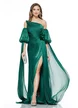 Rochie de ocazie lunga de LUX spectaculoasa din voal usor satinat verde cu maneci detasabile