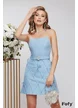 Rochie de ocazie mini baby blue cu corset curea cristale si fundite
