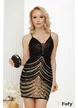 Rochie de ocazie neagra scurta din paiete cu margele pe umeri