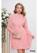Rochie de ocazie roz din voal plisat cu maneci largi si brosa in talie