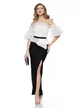 Rochie de ocazie spectaculoasa cu bust din organza alba si peplum si drapaje