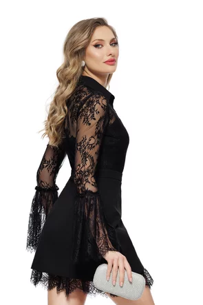 Rochie de ocazie spectaculoasa din dantela premium maneci cu volane si nasturi din cristale