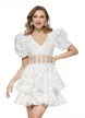 Rochie de ocazie spectaculoasa mini organza alba cu corset si decolteu