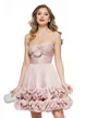 Rochie de ocazie spectaculoasa roz pudra din organza drapata cu volane romantice si corset reglabil
