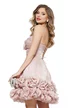 Rochie de ocazie spectaculoasa roz pudra din organza drapata cu volane romantice si corset reglabil