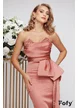 Rochie de ocazie spectaculoasa roz pudra din tafta premium cu corset cu margele si paiete fine