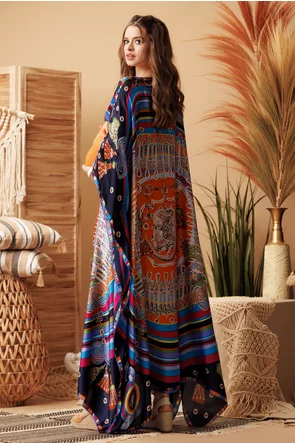 Rochie de plaja din matase diafana cu blazon baroc multicolor