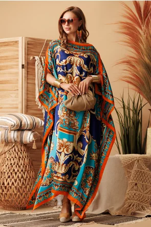Rochie de plaja din matase diafana cu imprimeu baroc multicolor