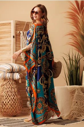 Rochie de plaja din matase diafana cu imprimeu baroc multicolor