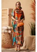 Rochie de plaja din matase diafana cu imrimeu baroc multicolor si esarfa inclusa
