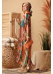 Rochie de plaja din matase diafana cu imrimeu baroc multicolor si esarfa inclusa