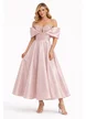 Rochie de spectaculoasa din organza dusty rose cu maneci cazute si corset cu cristale